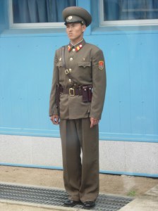 North Korean border guard, on duty at Panmunjeom in the DMZ.