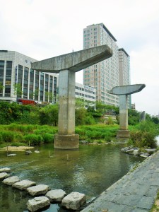 Old freeway pillars on the Cheonggyecheon