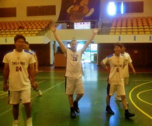 Ben ballin' in Gumi, South Korea, with the Two-Three basketball team from Keimyung University, 2002